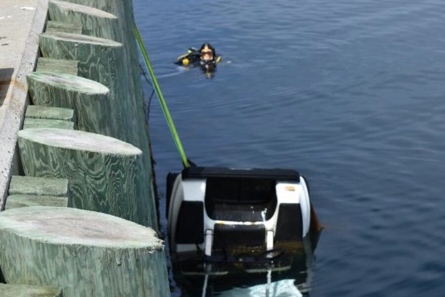 Stolen golf cart pulled out of the water in Canso