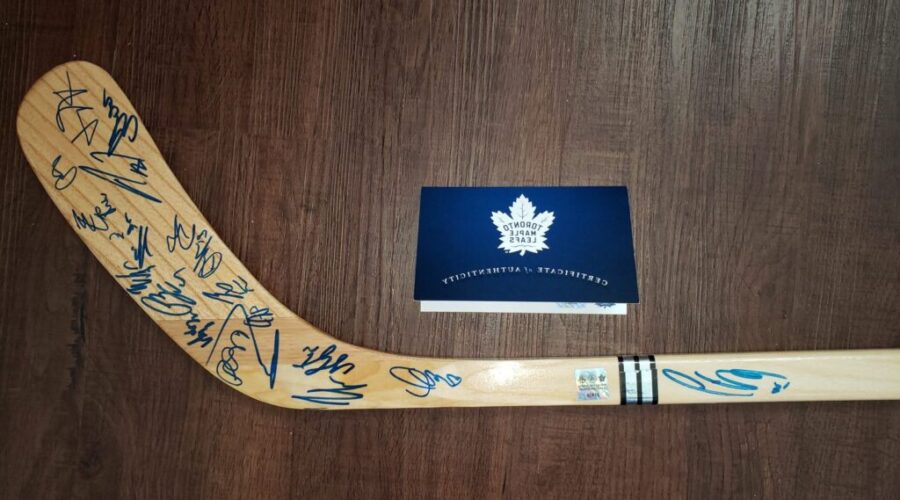 On Air auction for an autographed Toronto Maple Leafs Hockey stick.