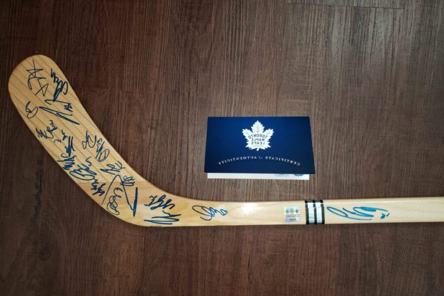 On Air auction for an autographed Toronto Maple Leafs Hockey stick.