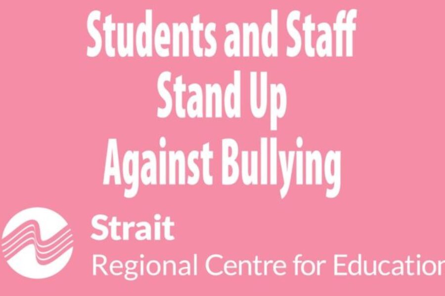 Students wearing pink in support of Stand Up Against Bullying Day