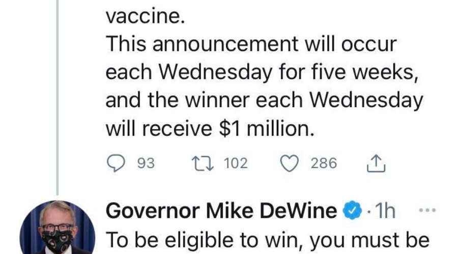 Ohio is giving away 1 million dollars and scholarships to vaccinated people