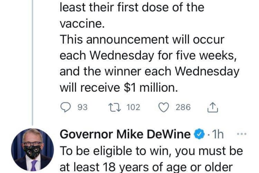 Ohio is giving away 1 million dollars and scholarships to vaccinated people