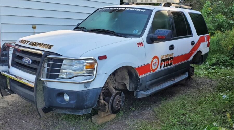 Support comes pouring in after wheels stolen off fire truck