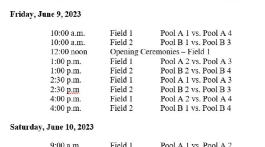 Division 2 Female Highschool Softball Provincials Schedule (June 9 and 10)