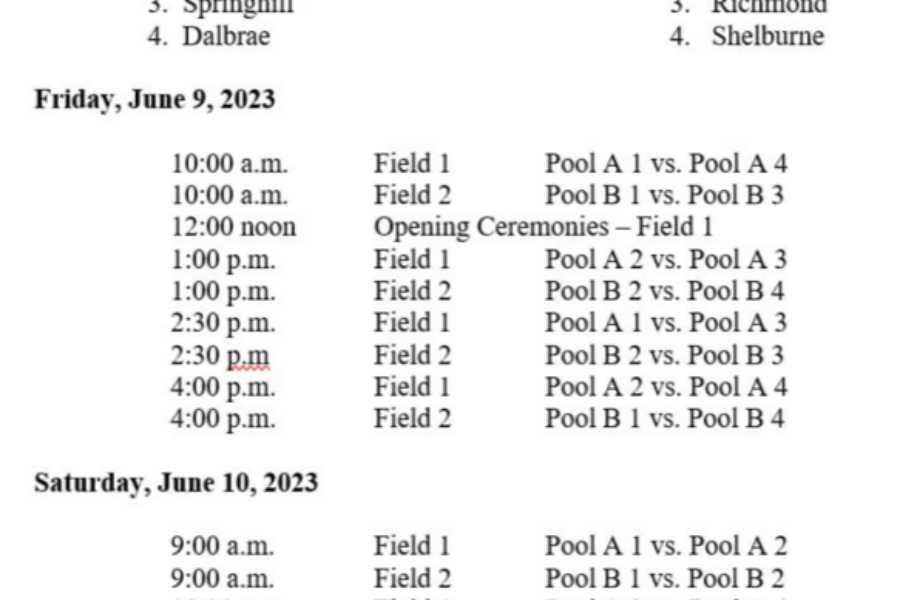 Division 2 Female Highschool Softball Provincials Schedule (June 9 and 10)