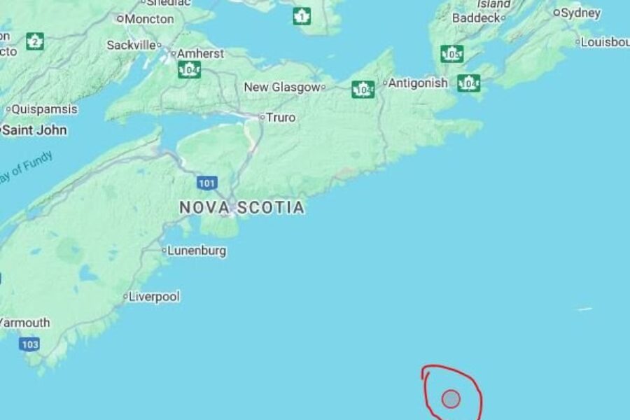 3.8 magnitude earthquake 225km off the coast of Nova Scotia