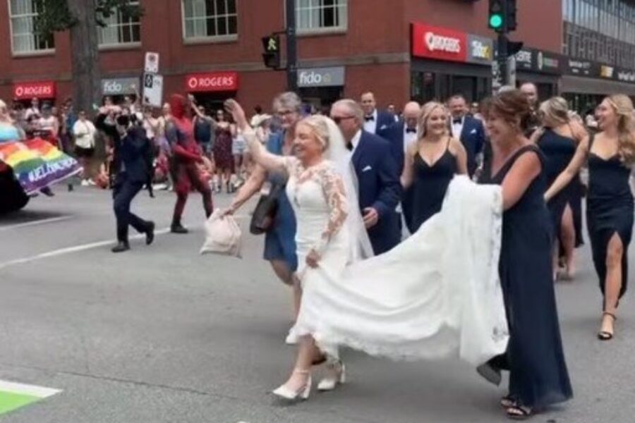 ‘Exhilarating’: Wedding party joins Halifax Pride Parade en route to venue