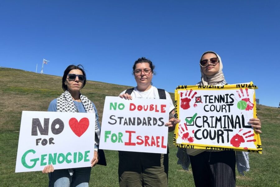 More than 200 march against Canada vs Israel tennis match in Halifax