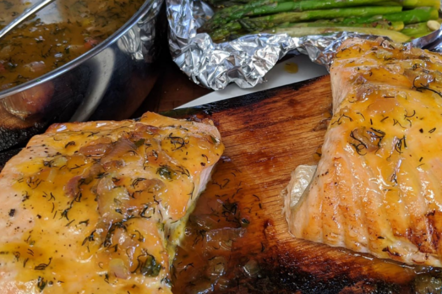 Cedar planked Atlantic salmon with maple mustard: A taste of coastal comfort