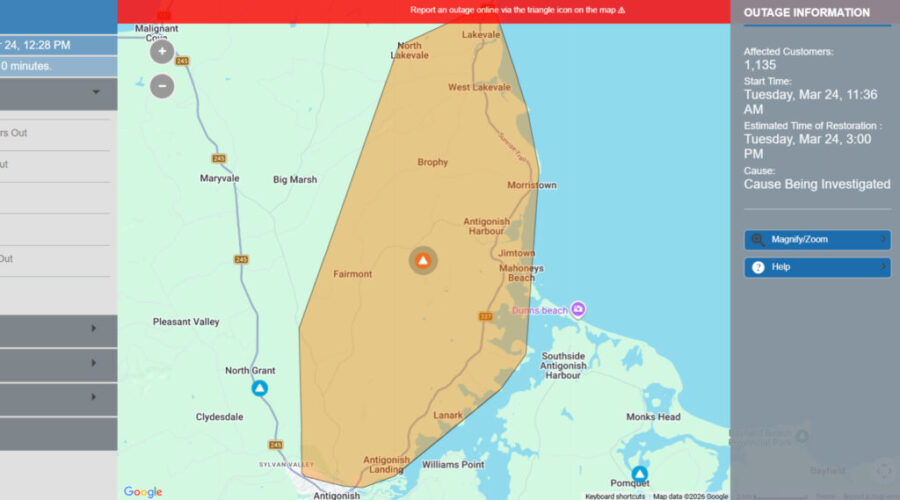 Power Outage in County of Antigonish on Tuesday