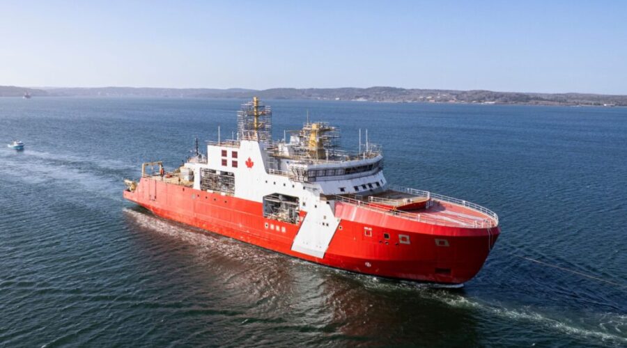 First Arctic Offshore Patrol Ship launches at Halifax Shipyard