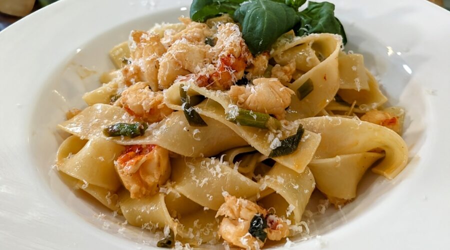 Light and fresh lobster basil pasta