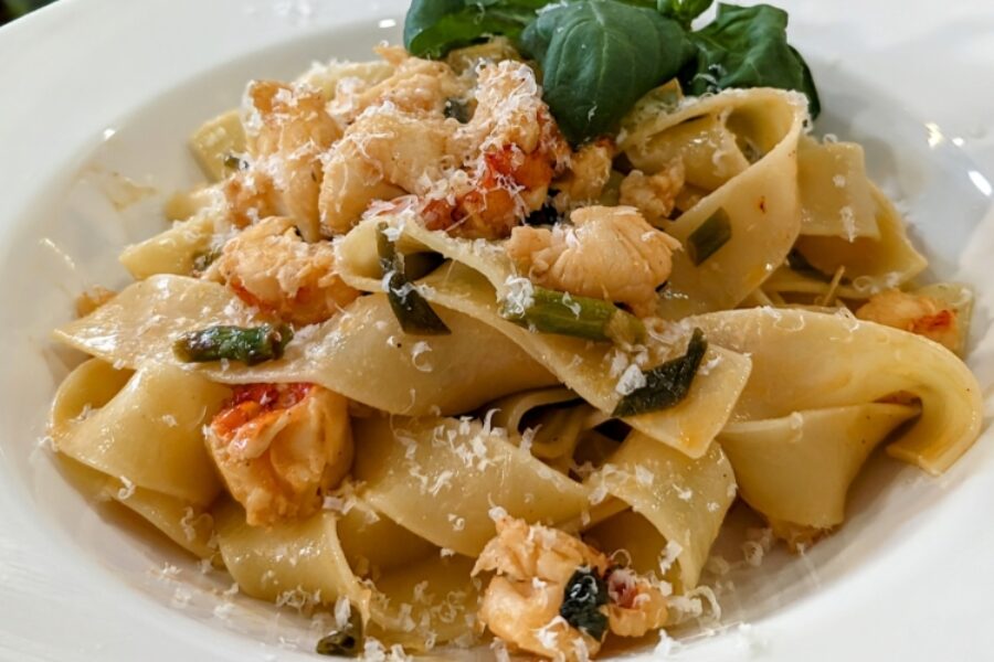 Light and fresh lobster basil pasta
