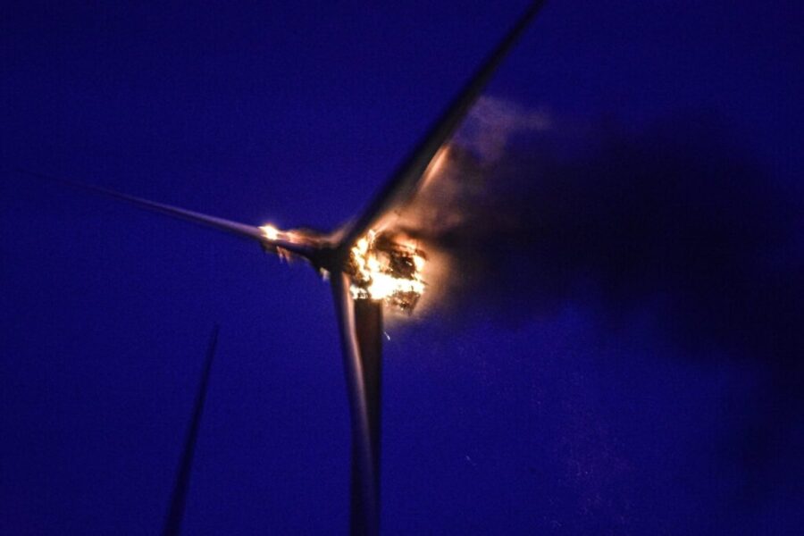 Wind turbine blazes in West Pubnico night sky